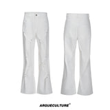 Pleated Rivet Cotton Pants | Relaxed Straight-Leg Fit - White Pants