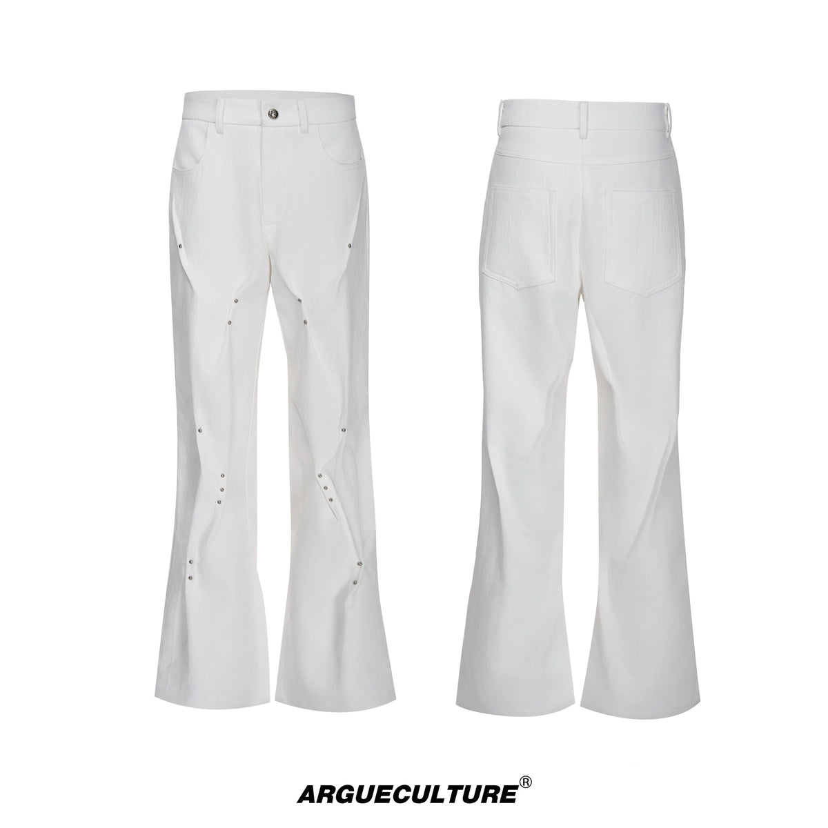 Pleated Rivet Cotton Pants | Relaxed Straight-Leg Fit - White Pants