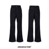Pleated Rivet Cotton Pants | Relaxed Straight-Leg Fit - Black Pants