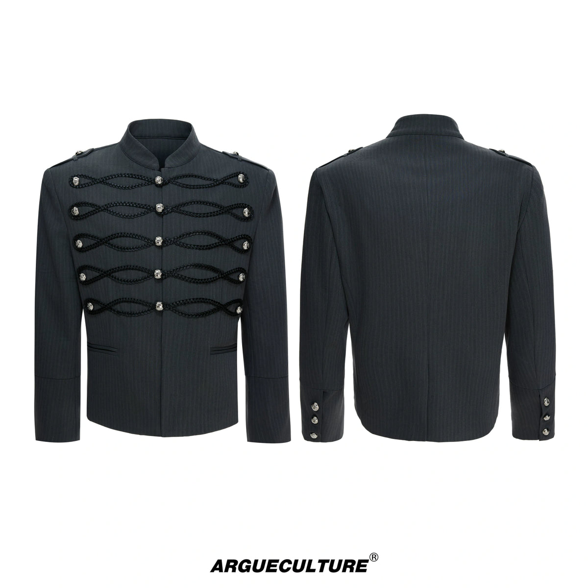 Napoleon Faux Leather Stripe Jacket | Gothic Streetwear - Deep Gray Top