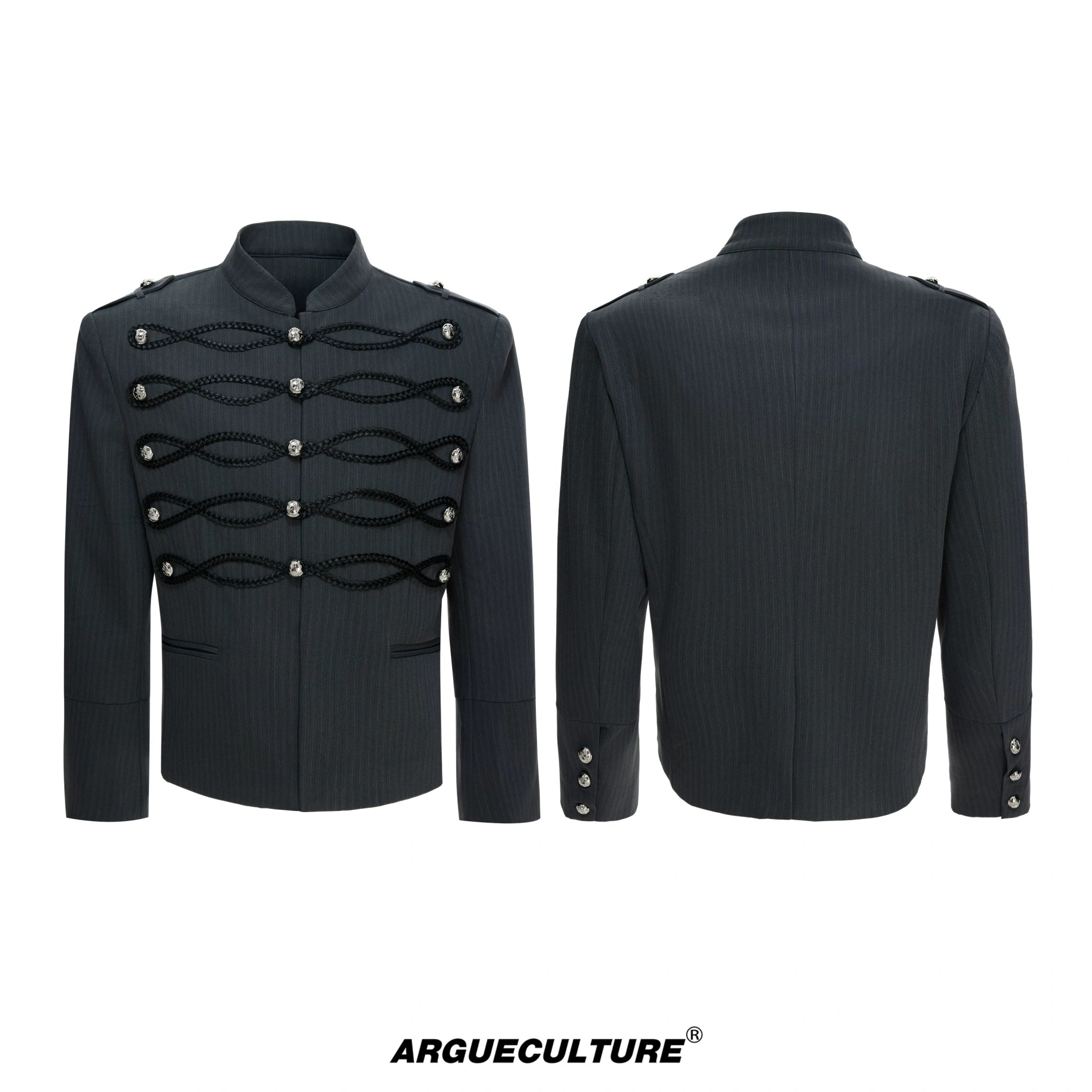 Napoleon Faux Leather Stripe Jacket | Gothic Streetwear - Deep Gray Top