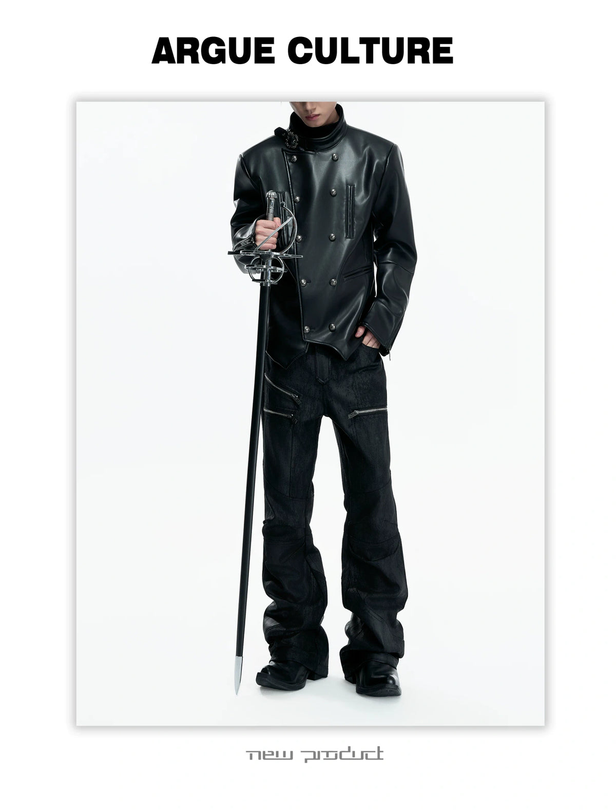 Black Waxed Coated Straight-Leg Jeans with Straps - description image 3