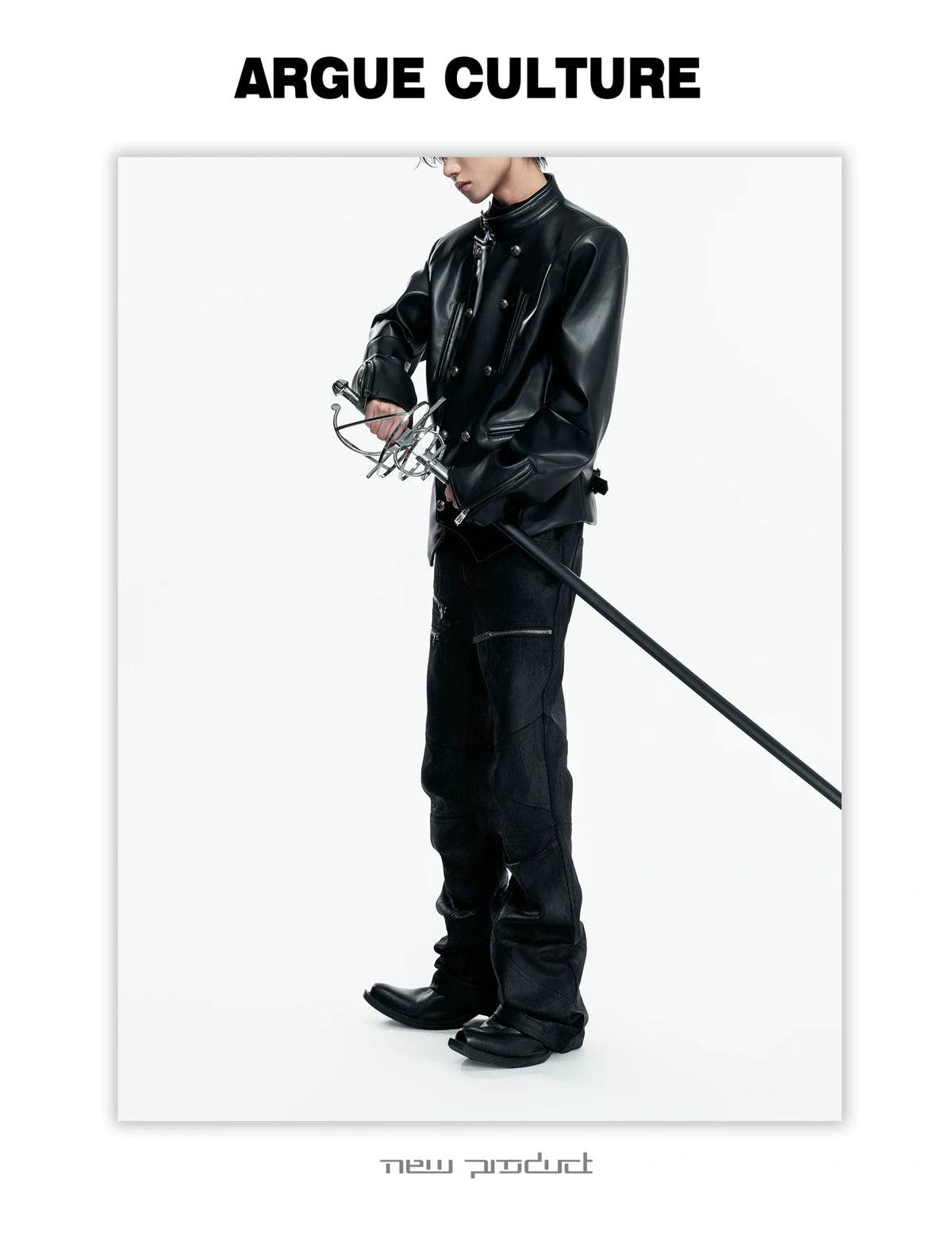 Black Waxed Coated Straight-Leg Jeans with Straps - description image 4