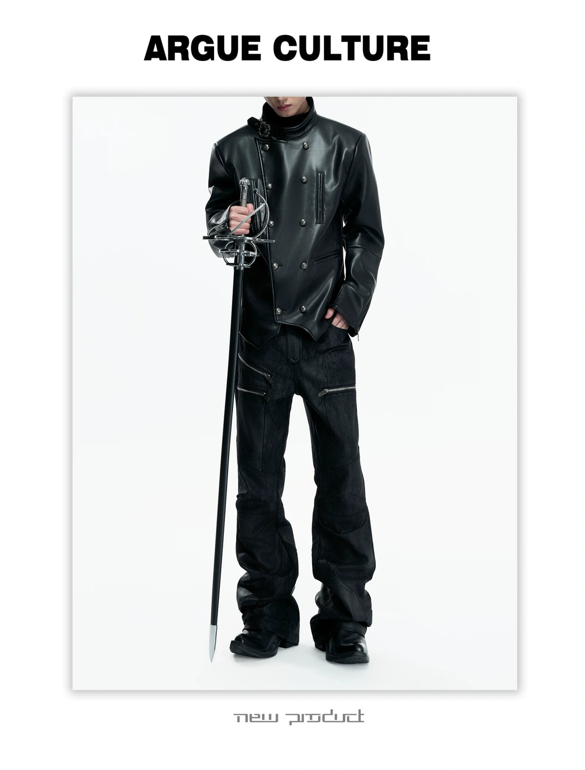 Black Waxed Coated Straight-Leg Jeans with Straps - description image 7