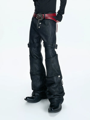 Black Waxed Coated Straight-Leg Jeans with Straps - main image 2