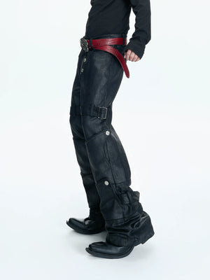 Black Waxed Coated Straight-Leg Jeans with Straps - main image 3