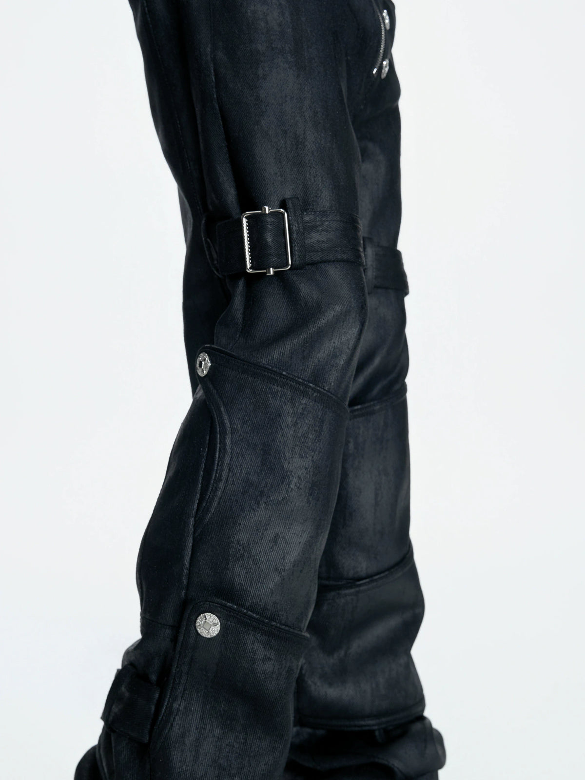 Black Waxed Coated Straight-Leg Jeans with Straps - main image 4