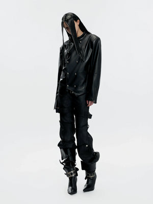 Black Waxed Coated Straight-Leg Jeans with Straps - main image 5