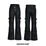 Black Waxed Coated Straight-Leg Jeans with Straps - Black Pants