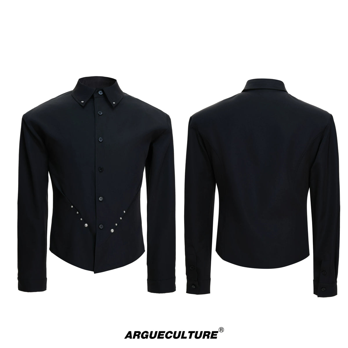 Rivet Waist-Cinched Shirt | Structured Streetwear - Black Top