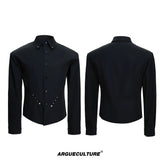 Rivet Waist-Cinched Shirt | Structured Streetwear - Black Top
