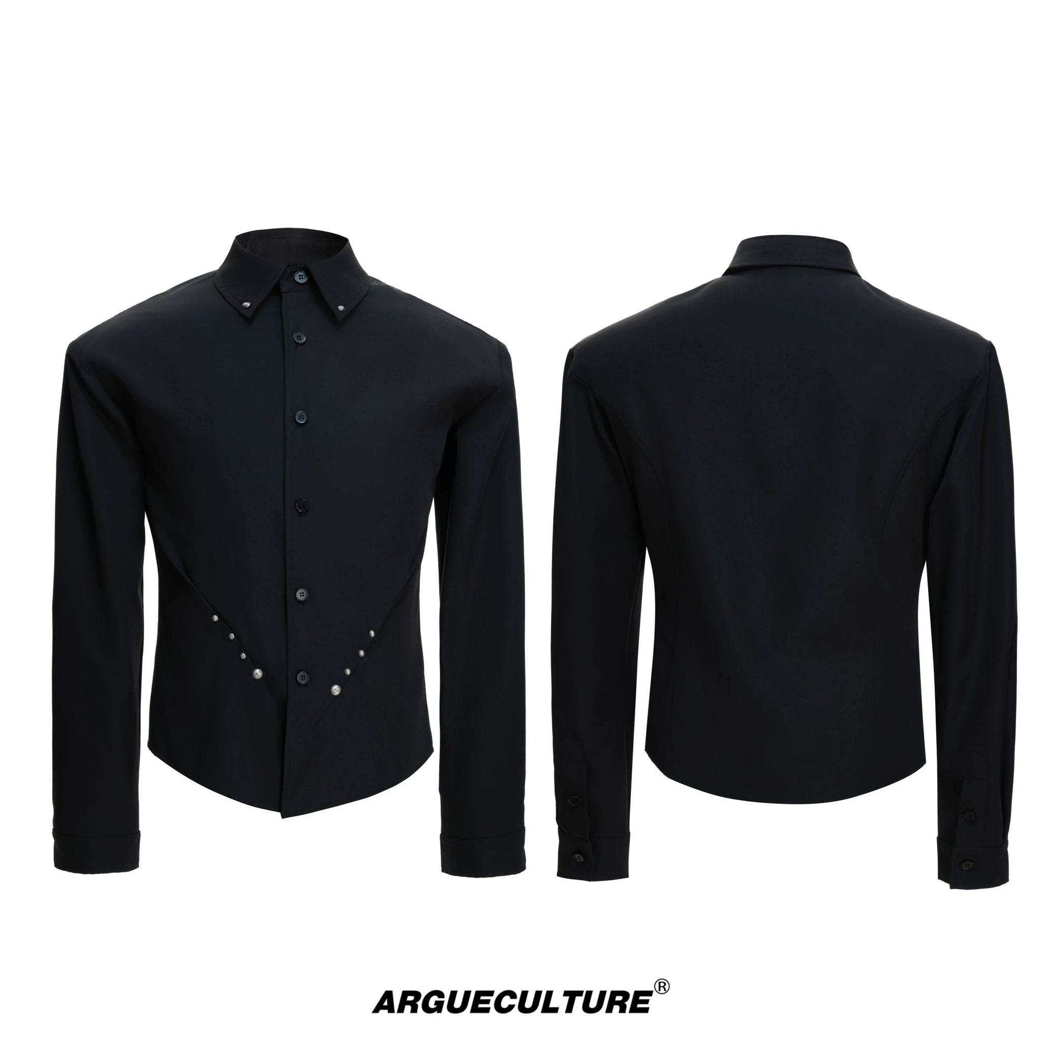 Rivet Waist-Cinched Shirt | Structured Streetwear - Black Top