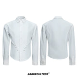 Rivet Waist-Cinched Shirt | Structured Streetwear - White Top