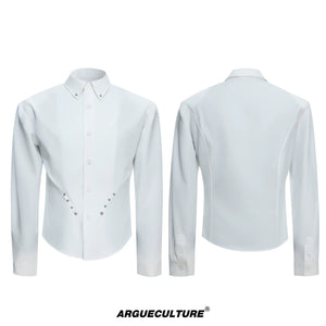 Rivet Waist-Cinched Shirt | Structured Streetwear - White Top