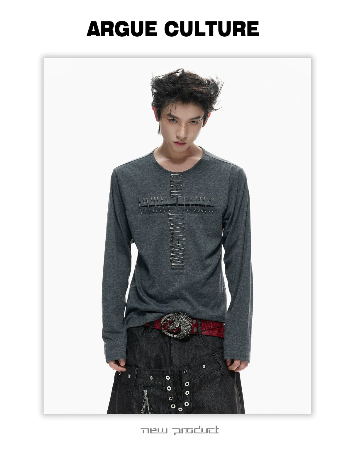 Unisex Pin Cross Long-Sleeve Cotton Blend Top - description image 4