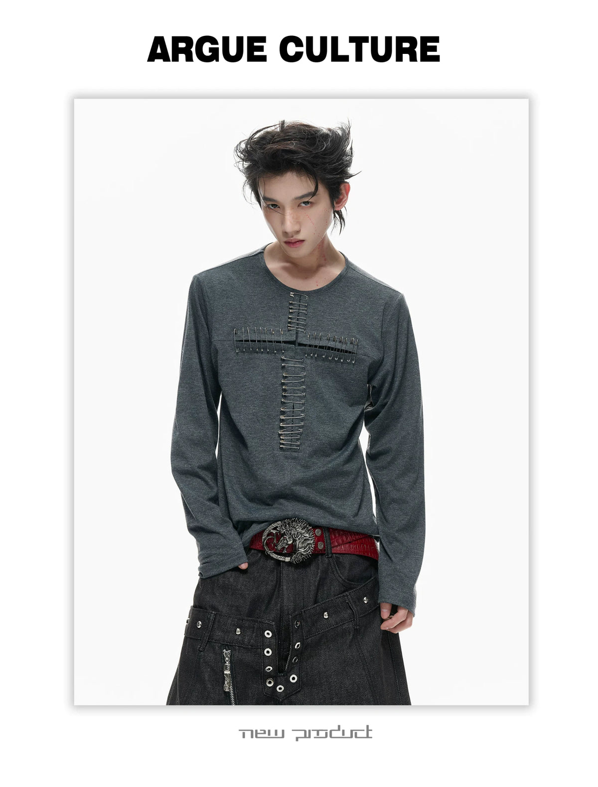 Unisex Pin Cross Long-Sleeve Cotton Blend Top - description image 5