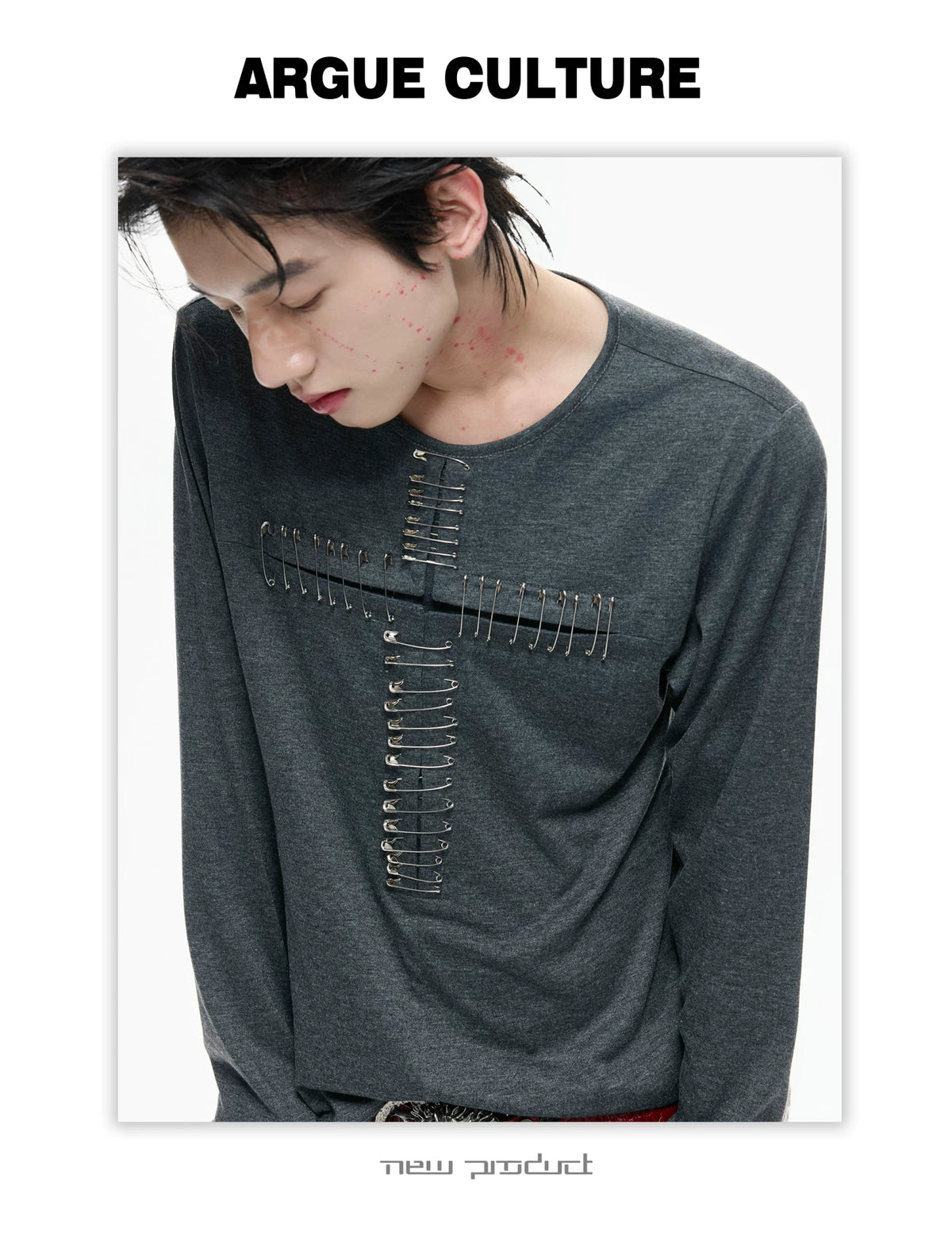 Unisex Pin Cross Long-Sleeve Cotton Blend Top - description image 7