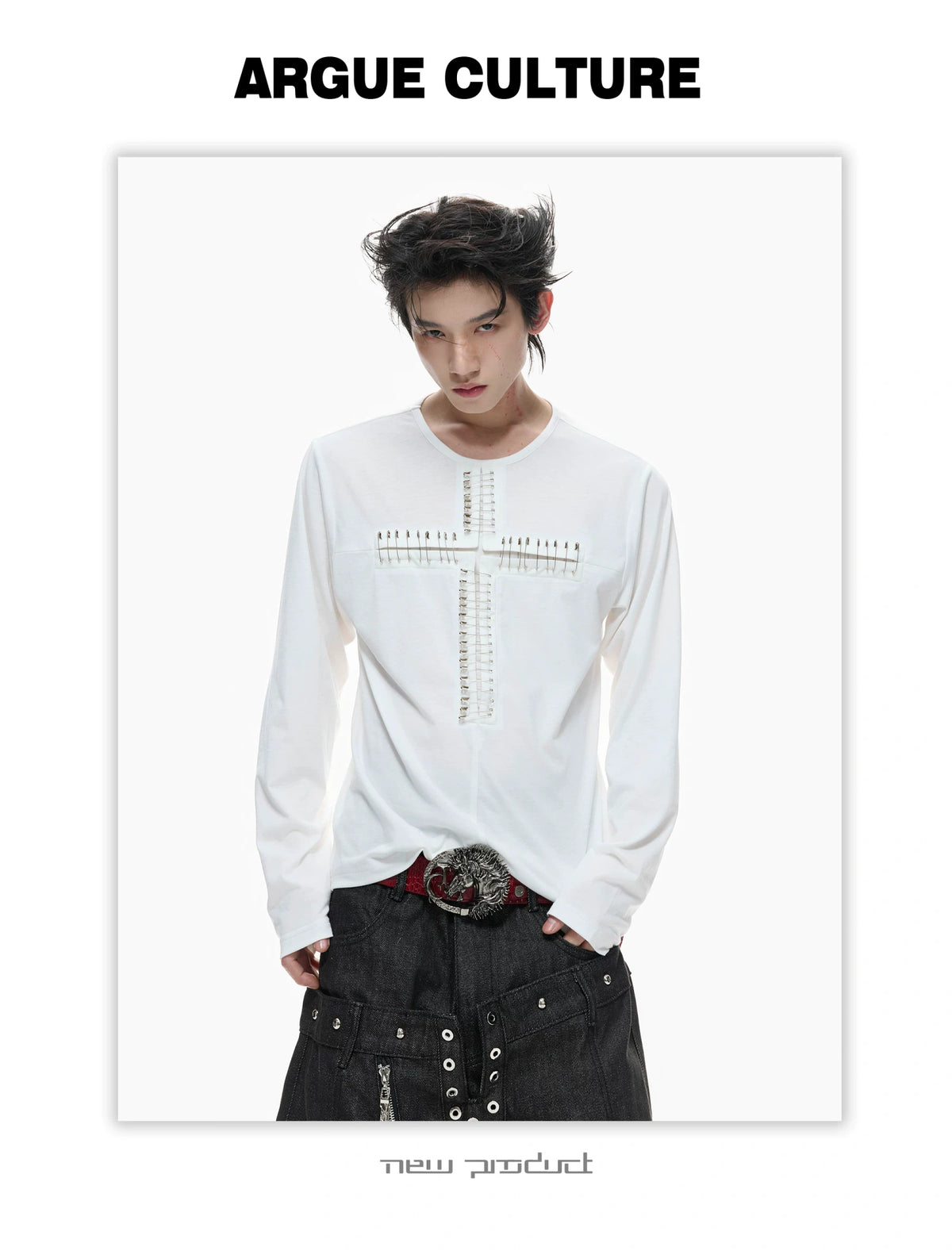Unisex Pin Cross Long-Sleeve Cotton Blend Top - description image 10