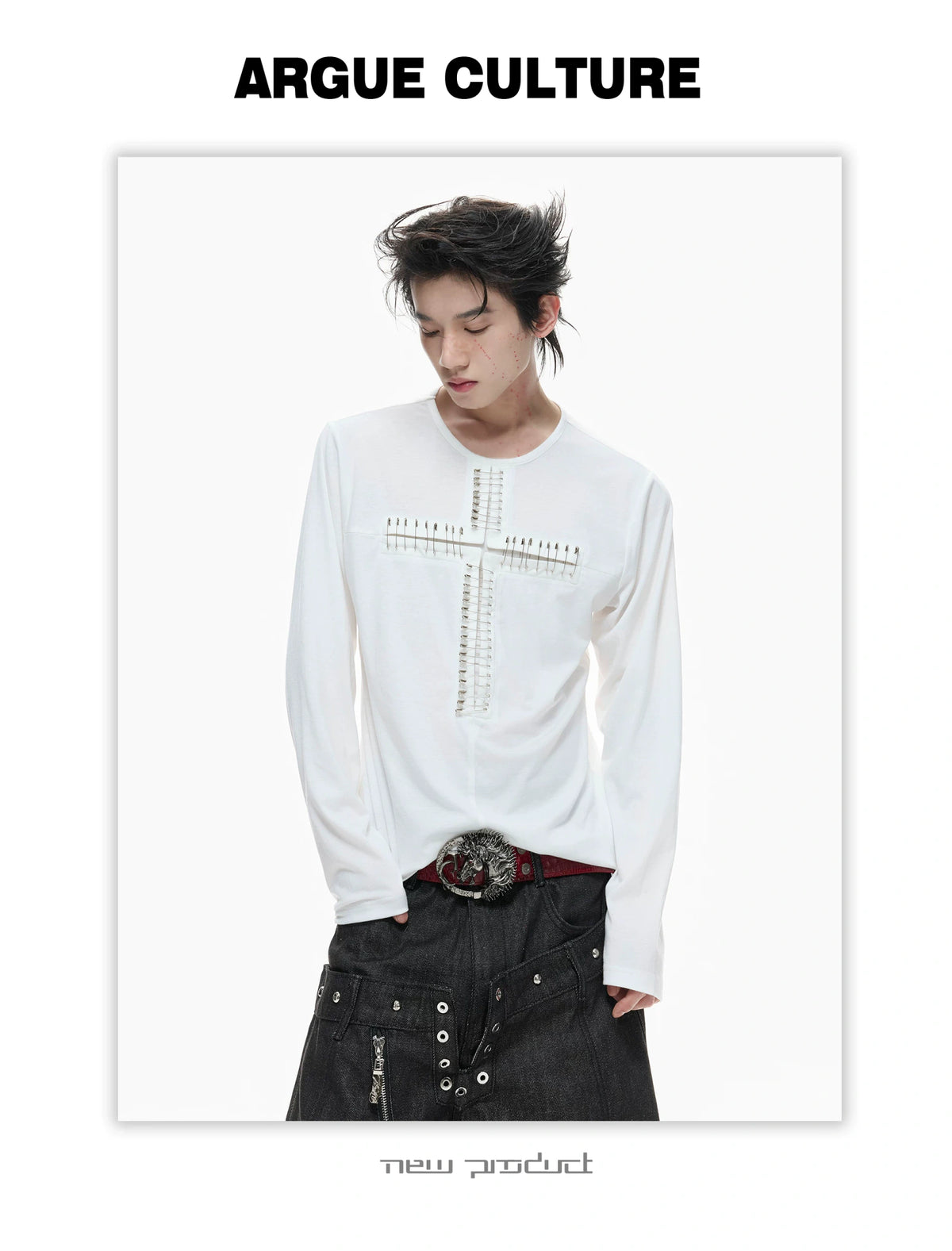 Unisex Pin Cross Long-Sleeve Cotton Blend Top - description image 11