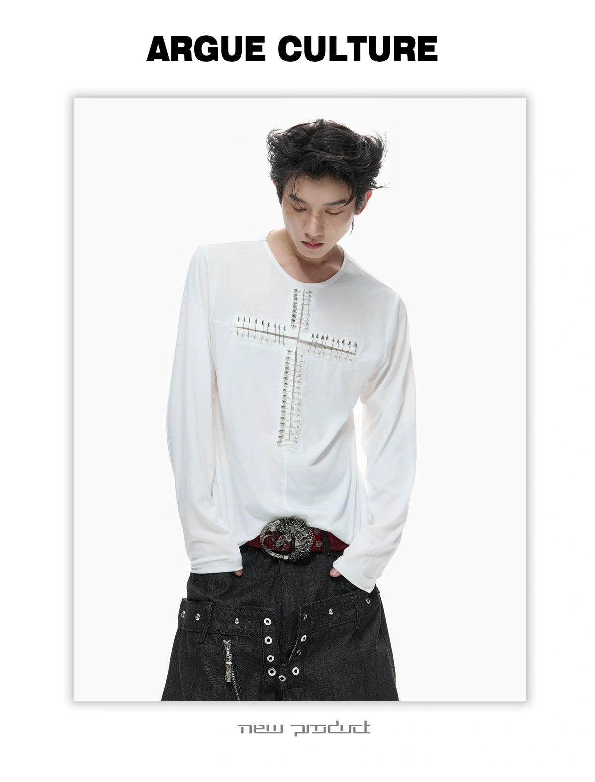 Unisex Pin Cross Long-Sleeve Cotton Blend Top - description image 12