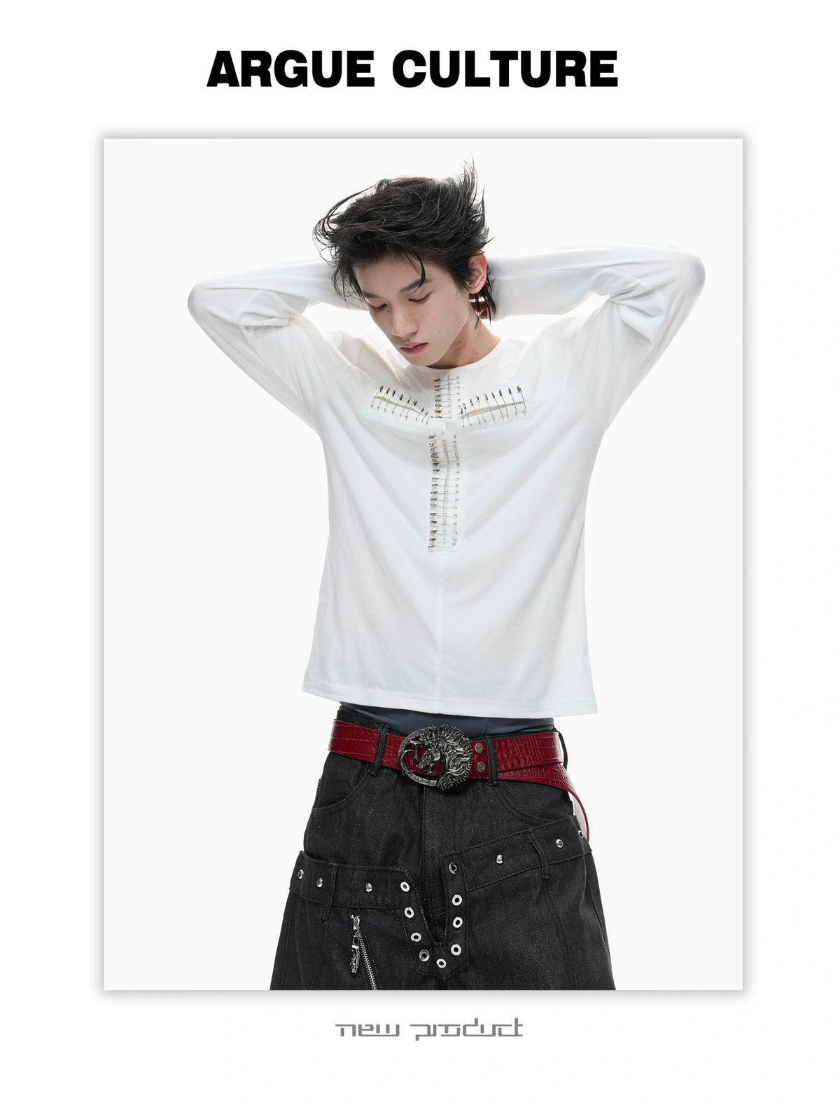 Unisex Pin Cross Long-Sleeve Cotton Blend Top - description image 13