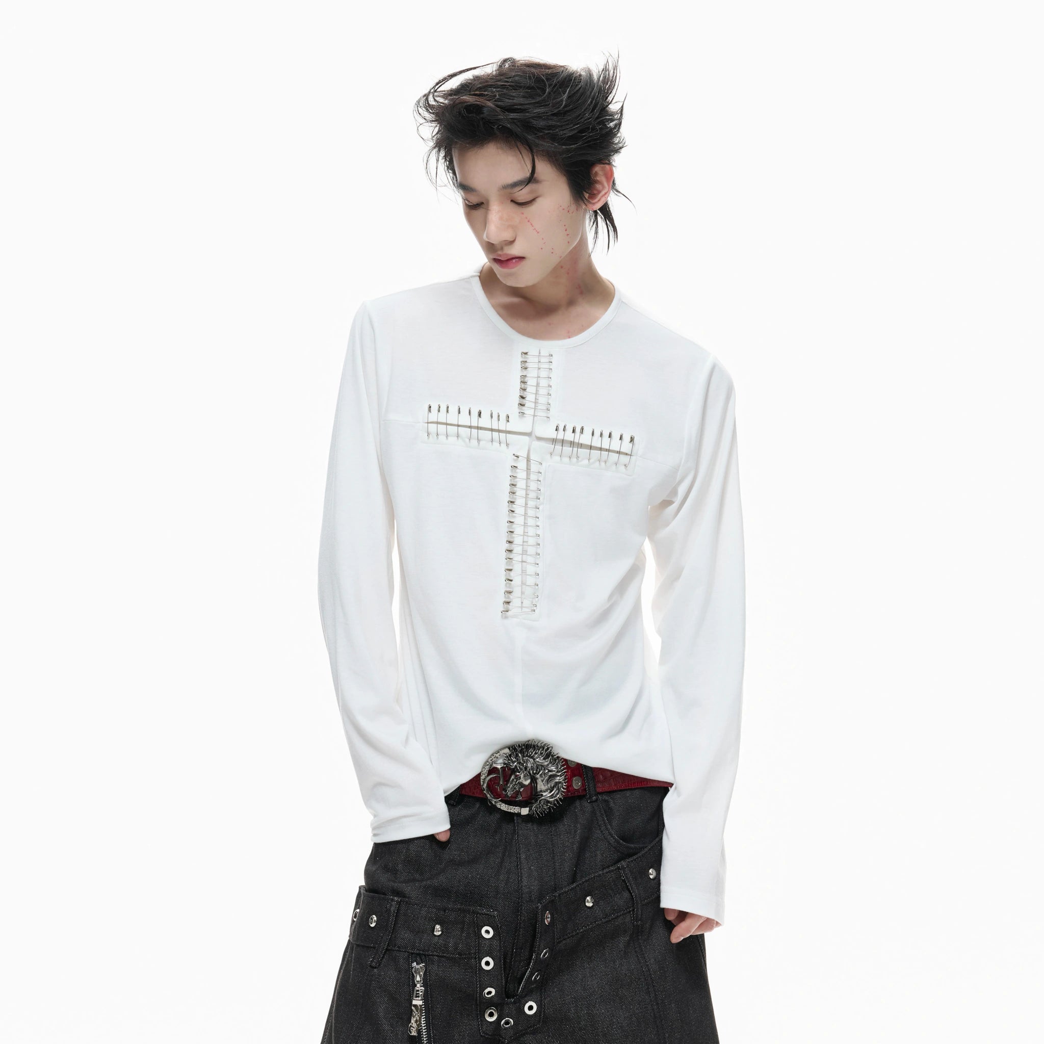 Unisex Pin Cross Long-Sleeve Cotton Blend Top - main image 1