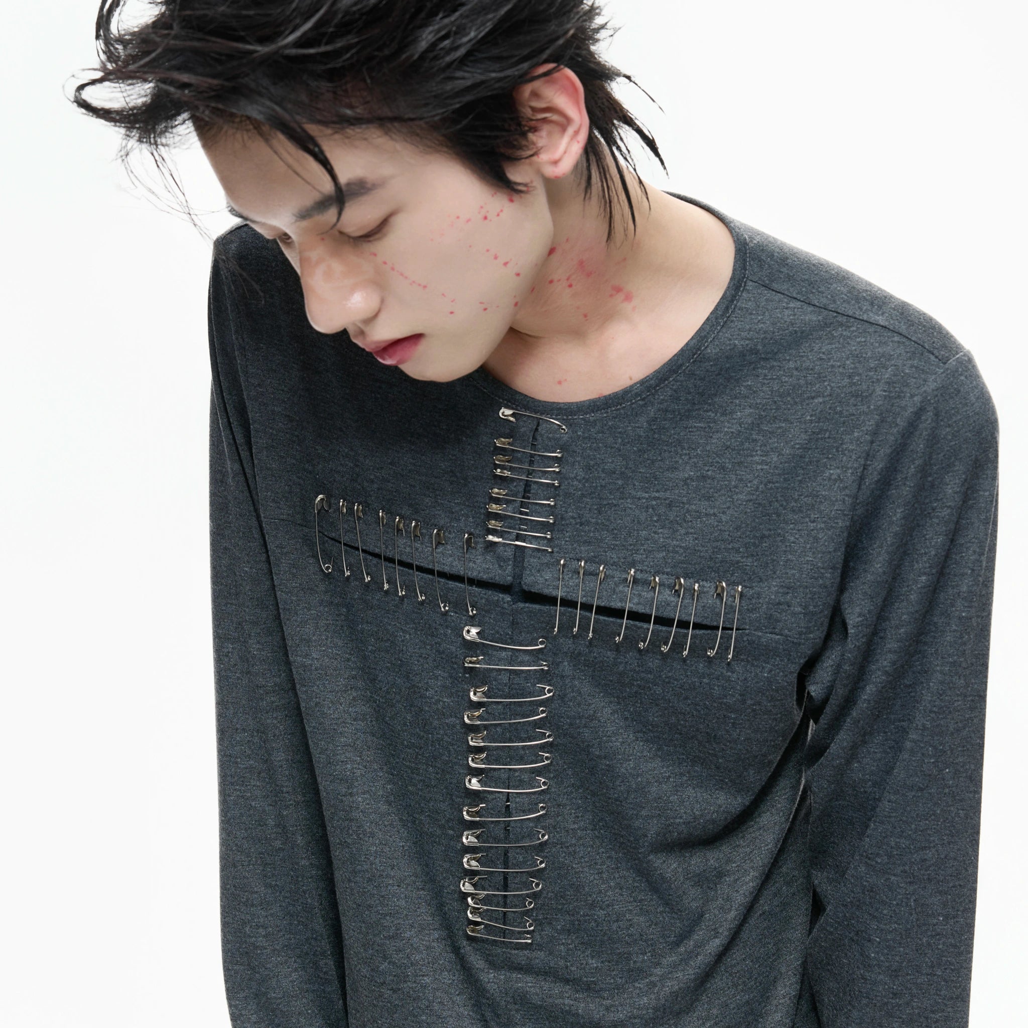 Unisex Pin Cross Long-Sleeve Cotton Blend Top - main image 4