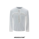 Unisex Pin Cross Long-Sleeve Cotton Blend Top - White Top