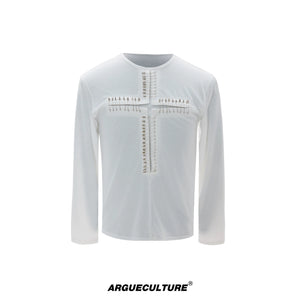 Unisex Pin Cross Long-Sleeve Cotton Blend Top - White Top