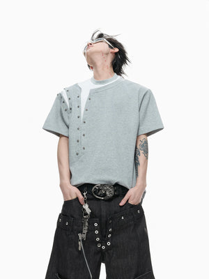 Metal Rivet Split-Layer Short Sleeve T-Shirt - main image 2