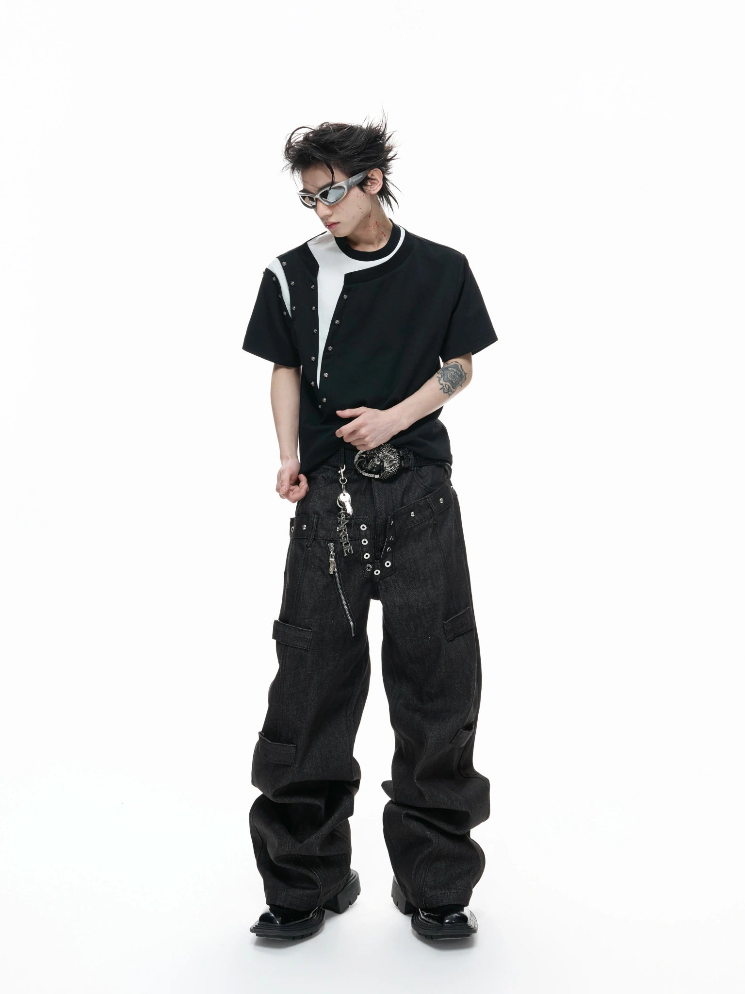 Metal Rivet Split-Layer Short Sleeve T-Shirt - main image 3