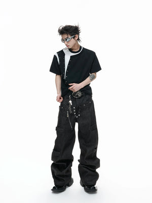Metal Rivet Split-Layer Short Sleeve T-Shirt - main image 3