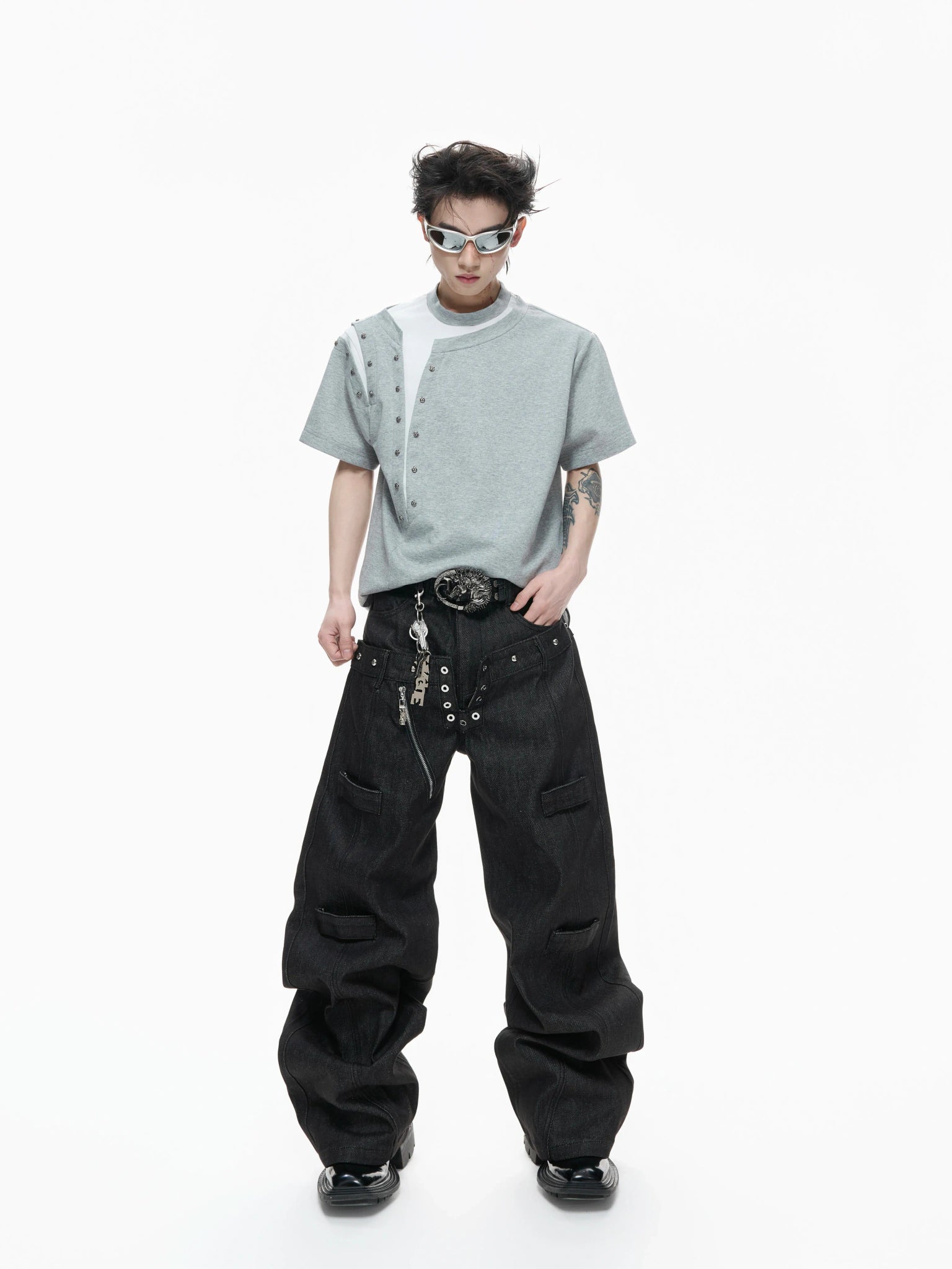 Metal Rivet Split-Layer Short Sleeve T-Shirt - main image 5