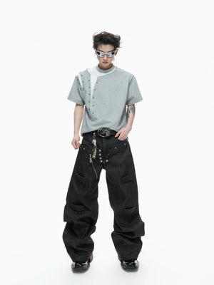 Metal Rivet Split-Layer Short Sleeve T-Shirt - main image 5