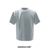 Metal Rivet Split-Layer Short Sleeve T-Shirt - Grey Top
