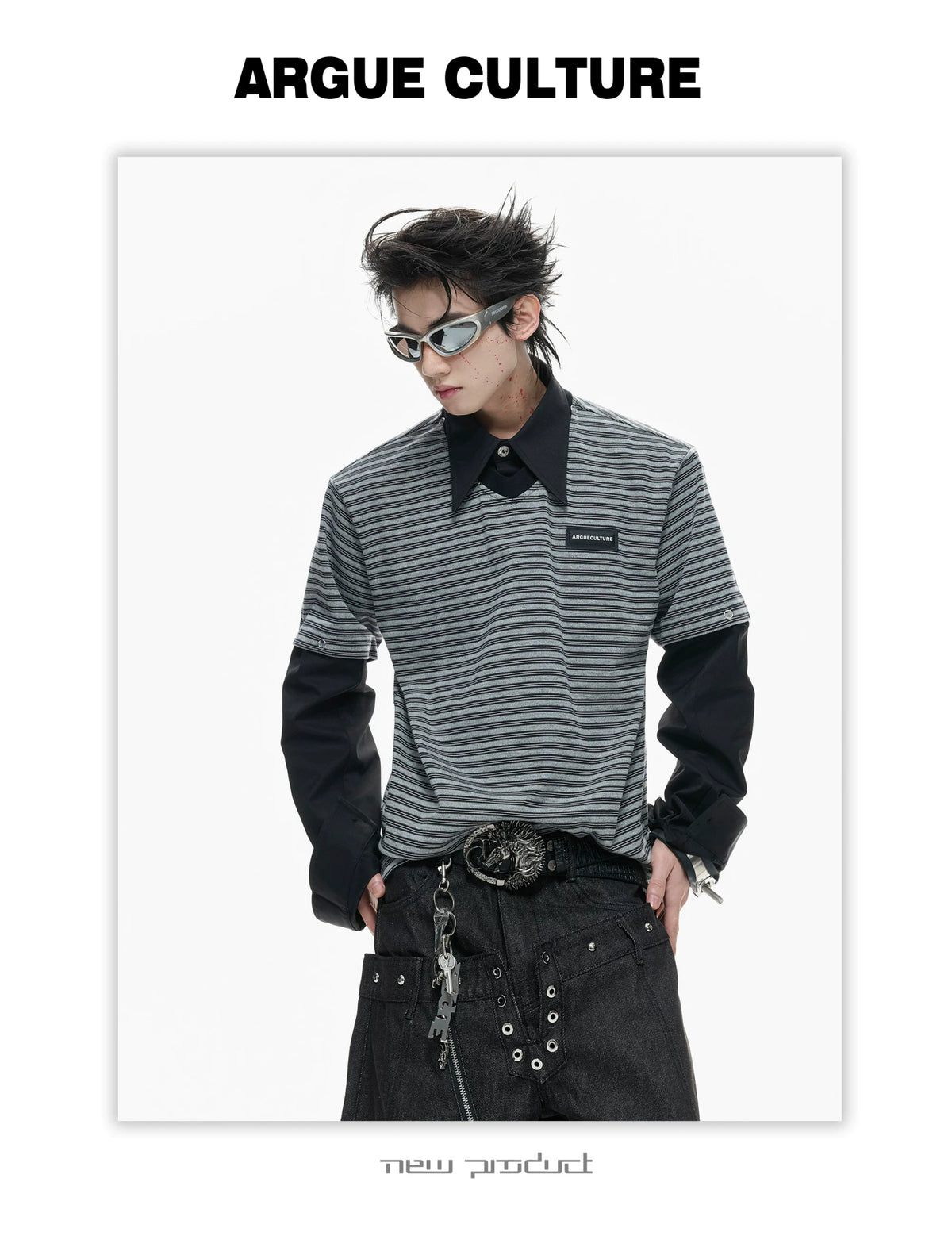 Color-Block Striped Mock Two-Piece Polo Shirt - description image 6