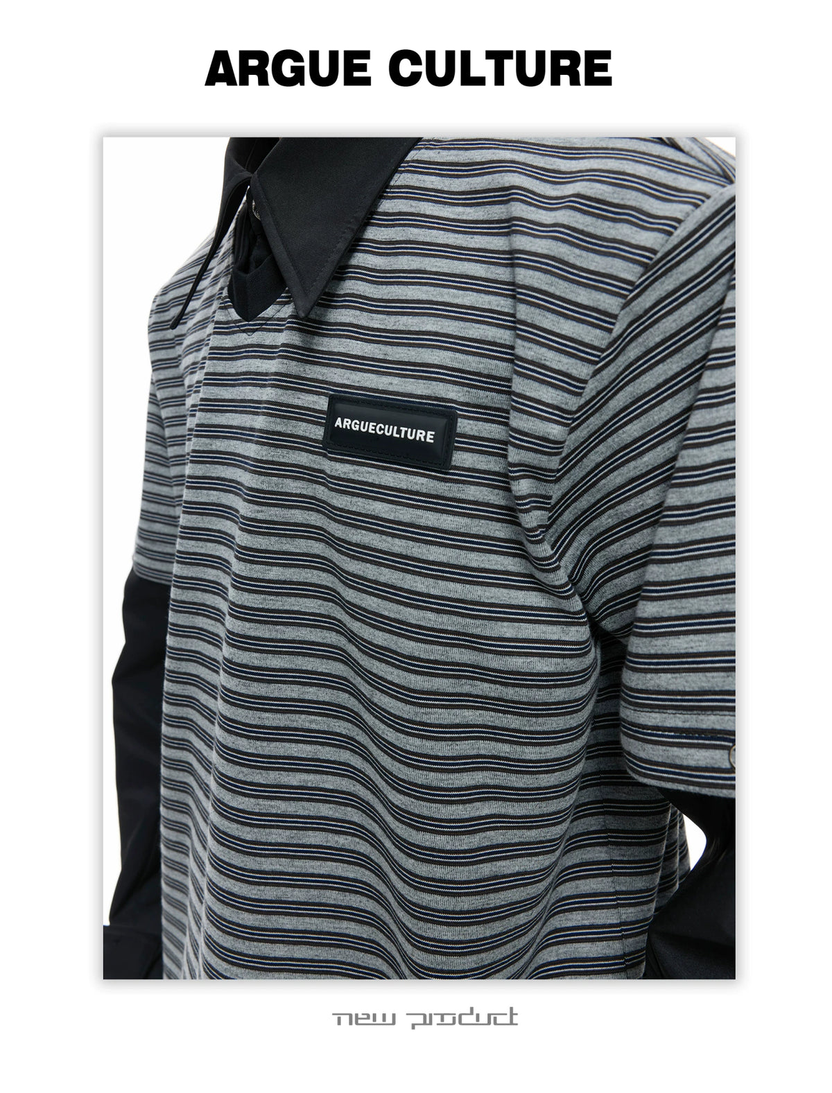 Color-Block Striped Mock Two-Piece Polo Shirt - description image 9