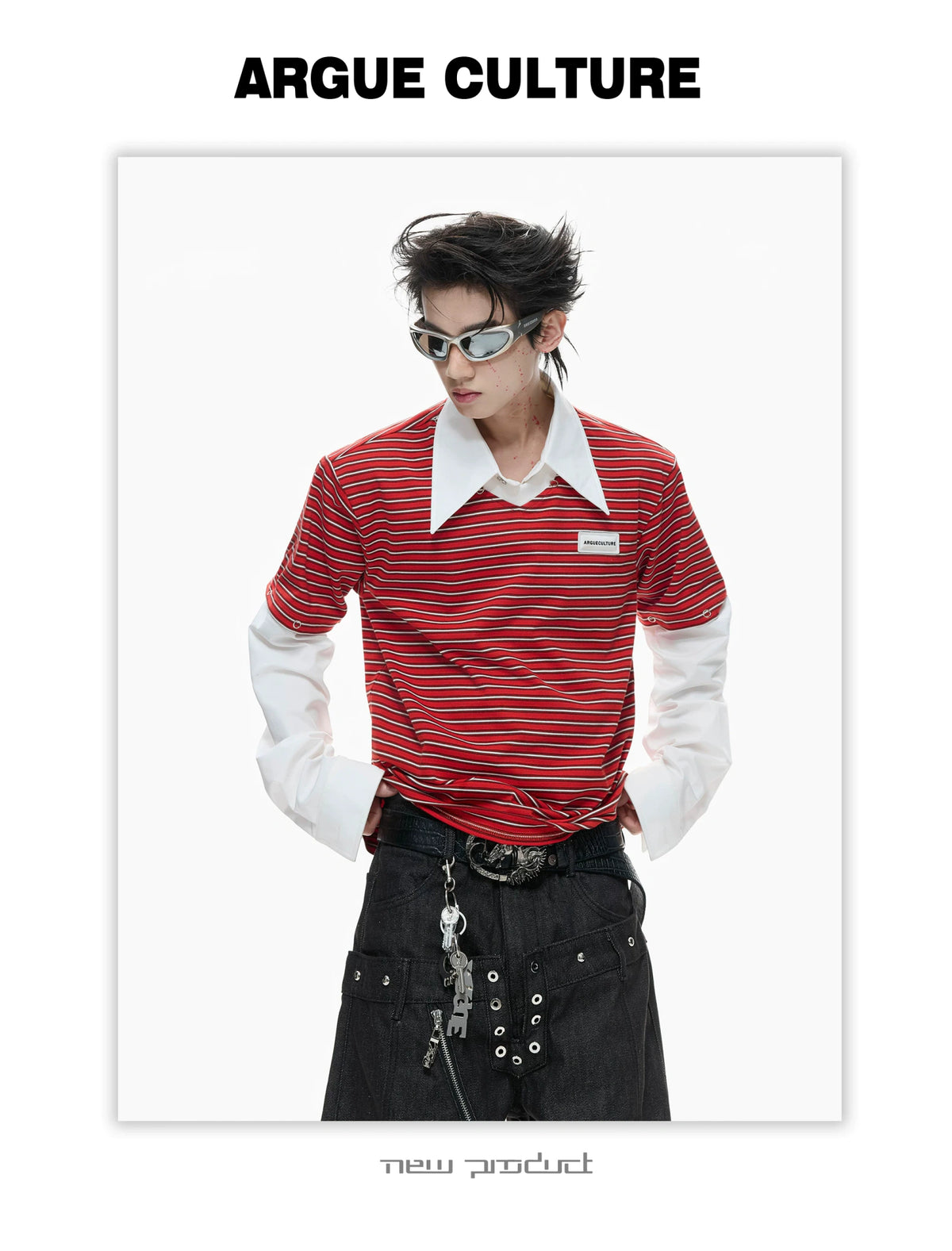 Color-Block Striped Mock Two-Piece Polo Shirt - description image 12