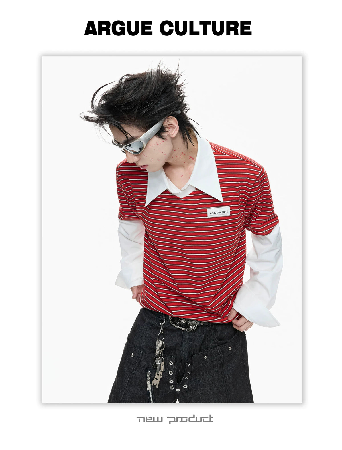 Color-Block Striped Mock Two-Piece Polo Shirt - description image 13