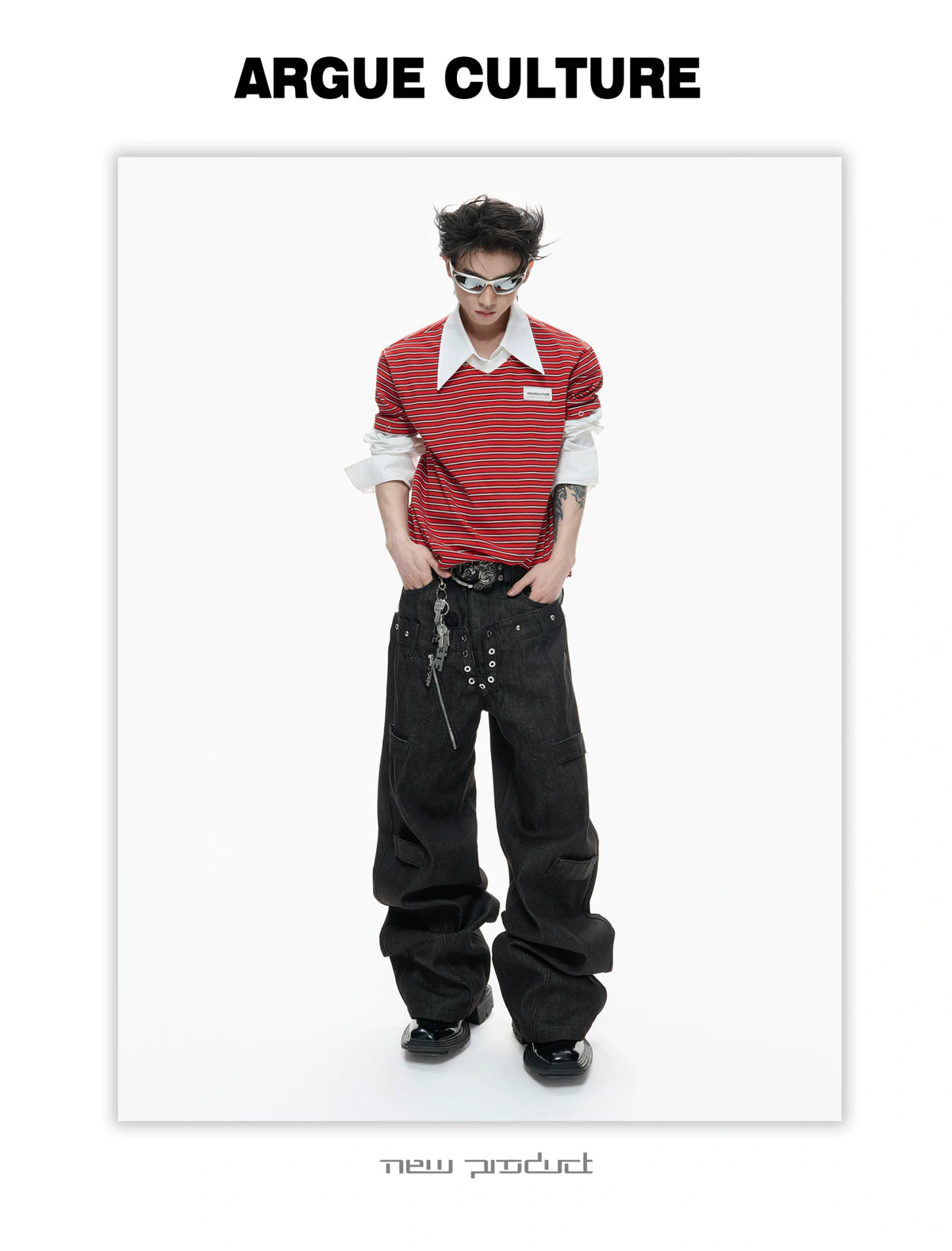 Color-Block Striped Mock Two-Piece Polo Shirt - description image 15