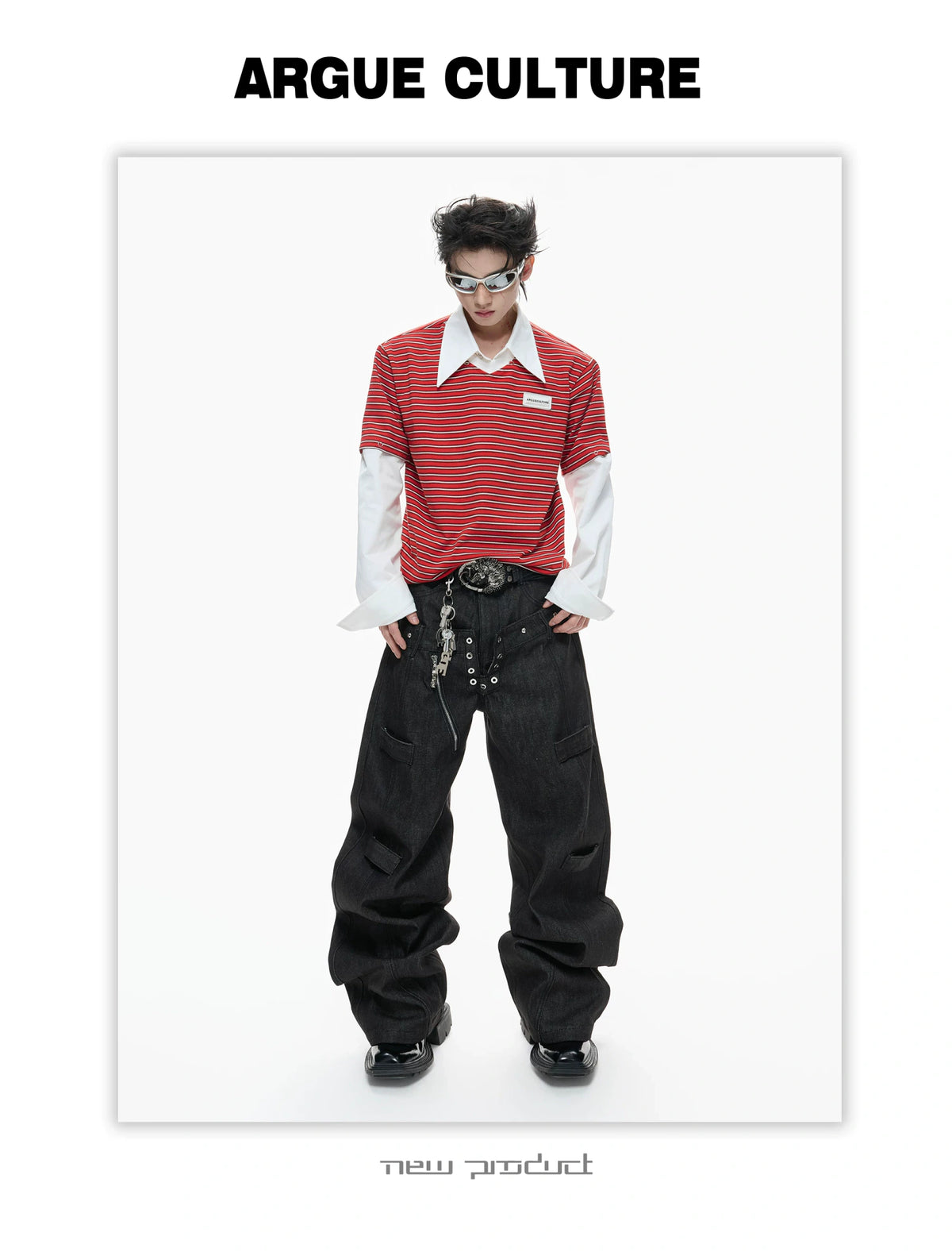 Color-Block Striped Mock Two-Piece Polo Shirt - description image 16