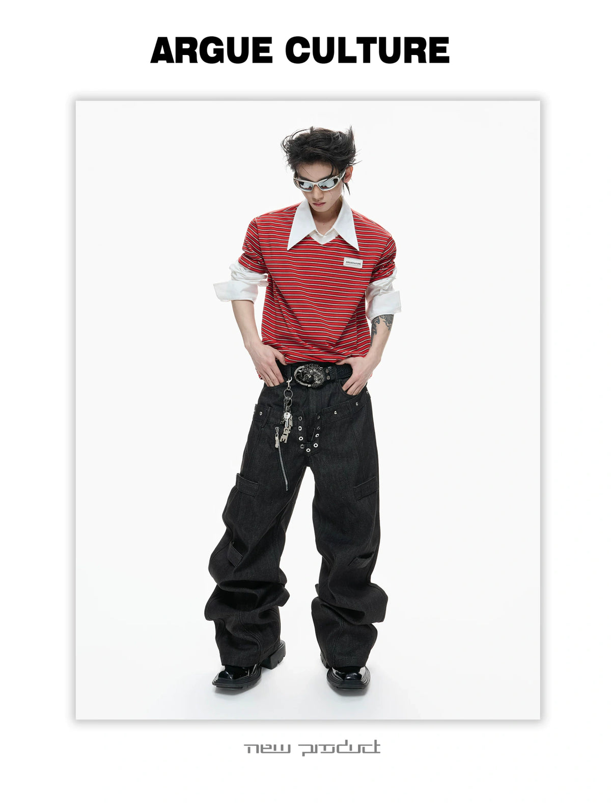 Color-Block Striped Mock Two-Piece Polo Shirt - description image 17