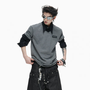 Color-Block Striped Mock Two-Piece Polo Shirt - main image 4