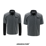 Color-Block Striped Mock Two-Piece Polo Shirt - Black Top
