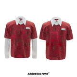 Color-Block Striped Mock Two-Piece Polo Shirt - Red Top
