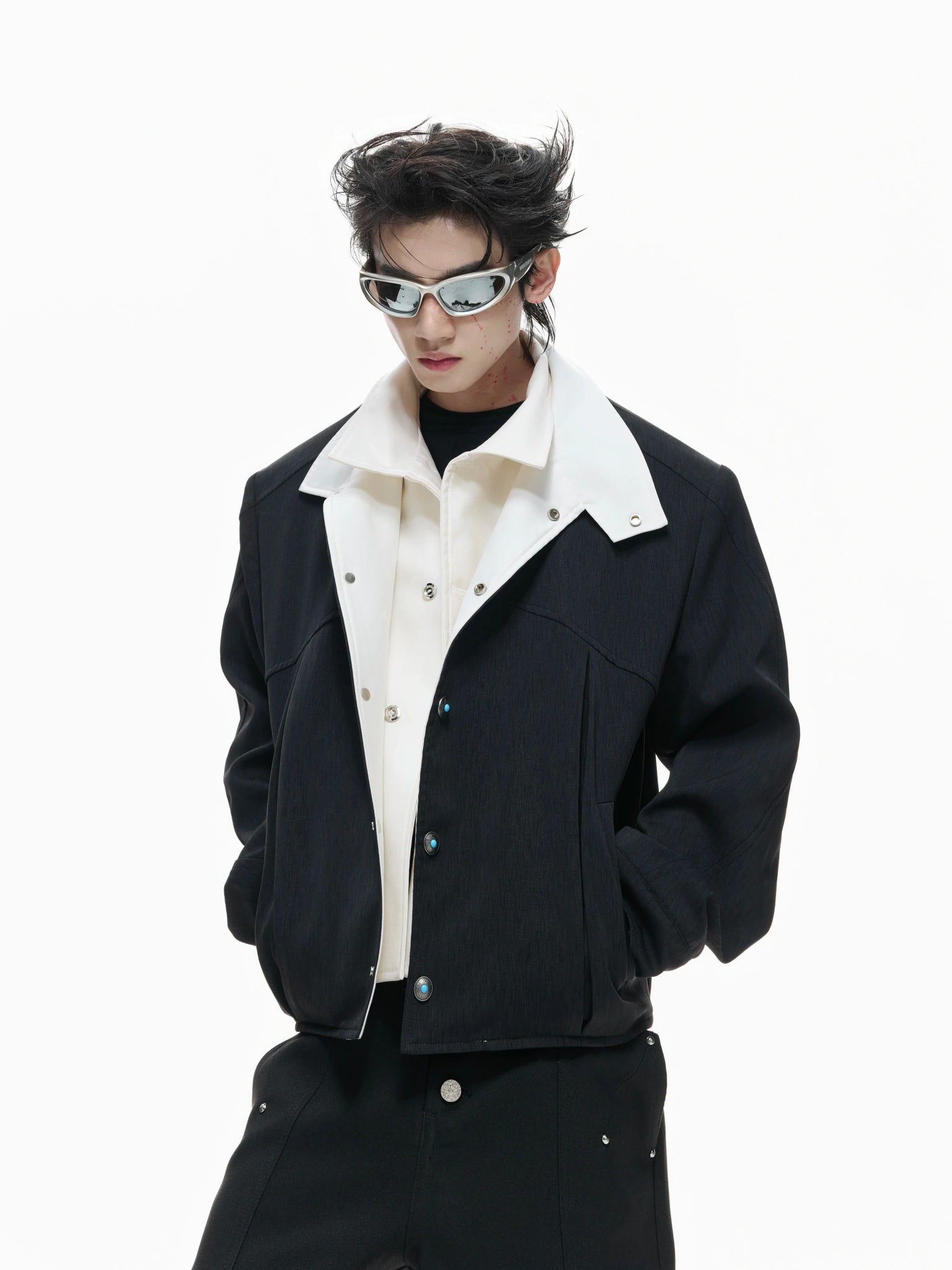 Contrast Panel Short Jacket | Cotton Blend Streetwear - main image 2