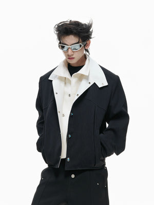 Contrast Panel Short Jacket | Cotton Blend Streetwear - main image 2