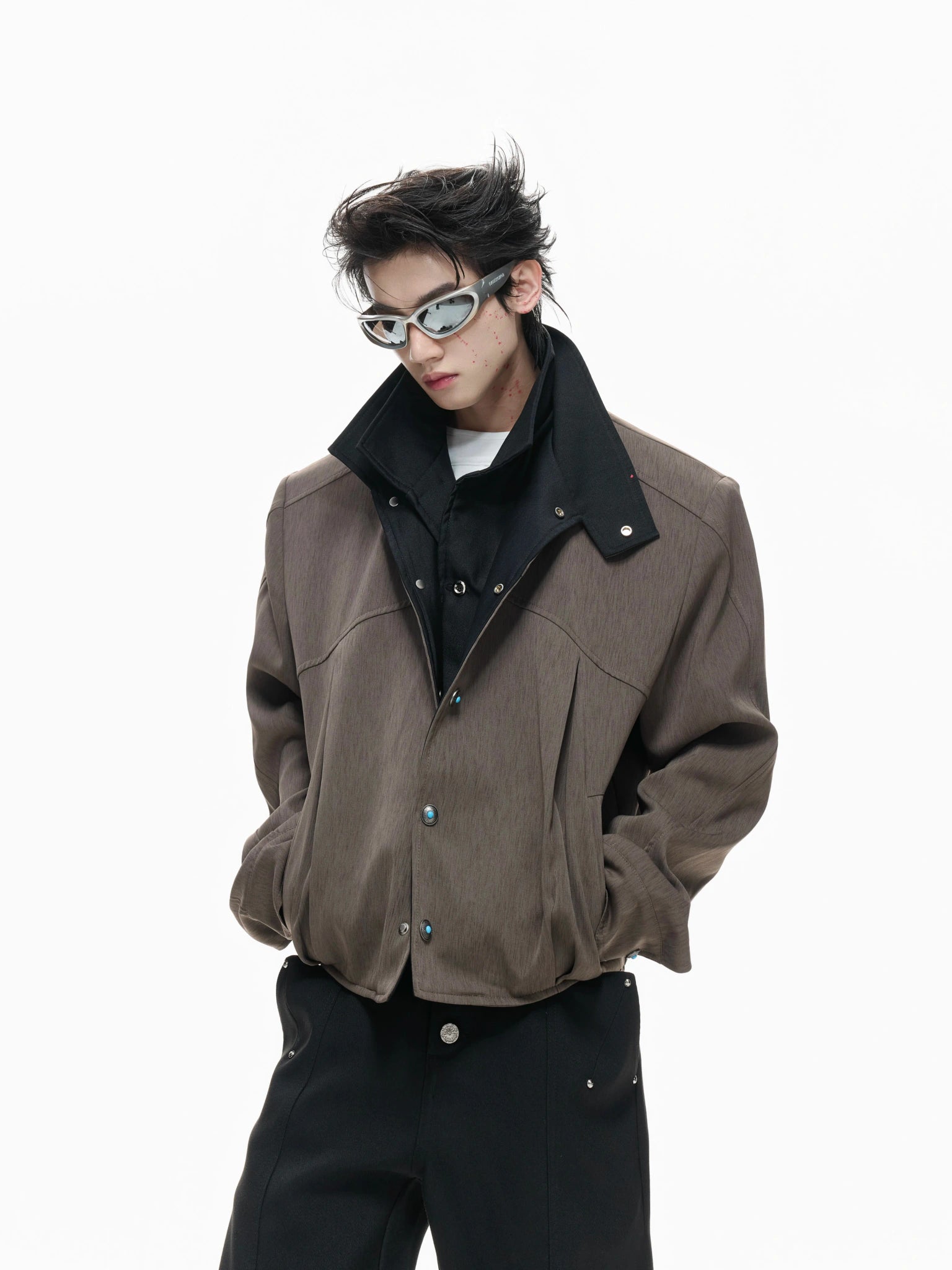 Contrast Panel Short Jacket | Cotton Blend Streetwear - main image 5