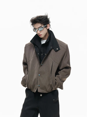 Contrast Panel Short Jacket | Cotton Blend Streetwear - main image 5