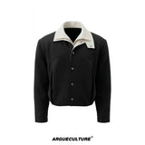 Contrast Panel Short Jacket | Cotton Blend Streetwear - Black Top